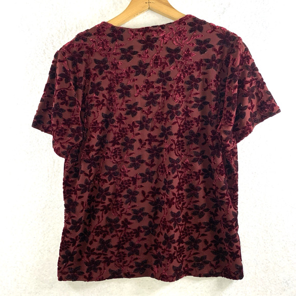 VTG Womens Burnout Velvet Floral Top Sz L Whimsigoth Dark Romantic Y2K Metallic - Picture 3 of 10